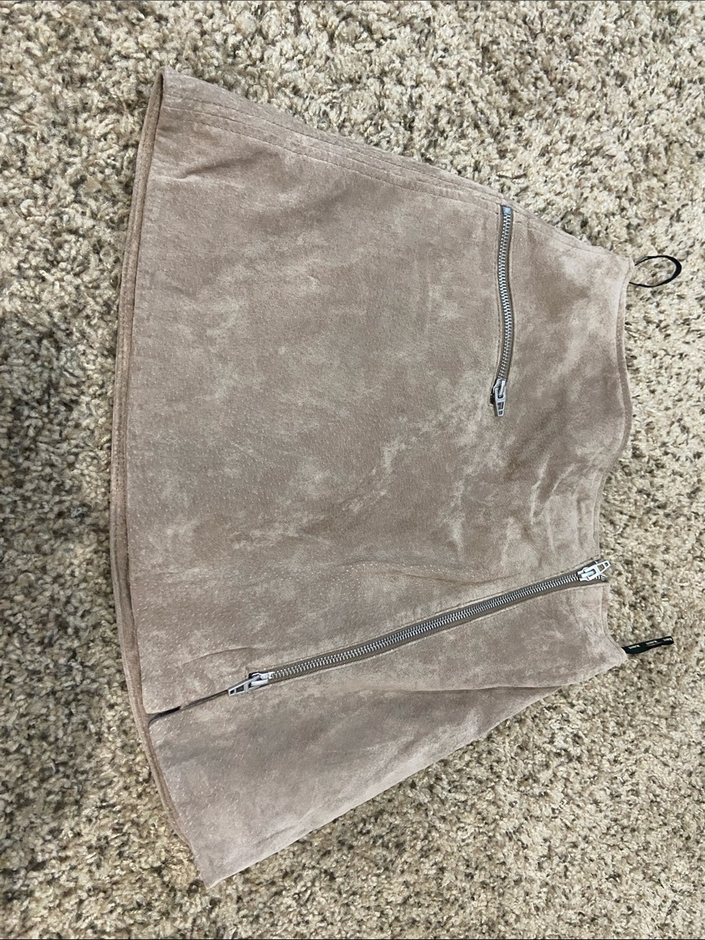 Taupe Suede A-Line Mini Skirt with Zipper Detail